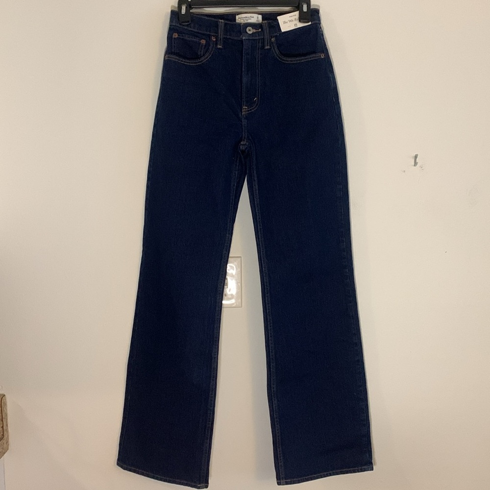Worn once, Abercrombie & Fitch Dark Blue High-Rise 90s relaxed Jeans size 25 - Picture 8 of 9